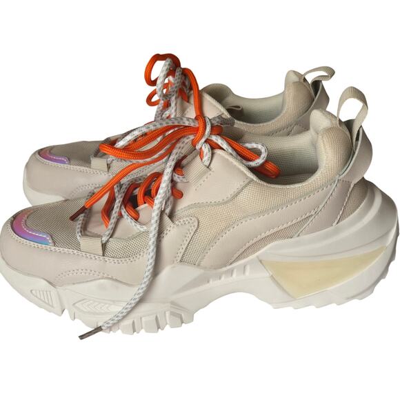 Nova Y2K Chunky Style SportySpice Platform BeigeWhite Reflective Sneakers Size 8